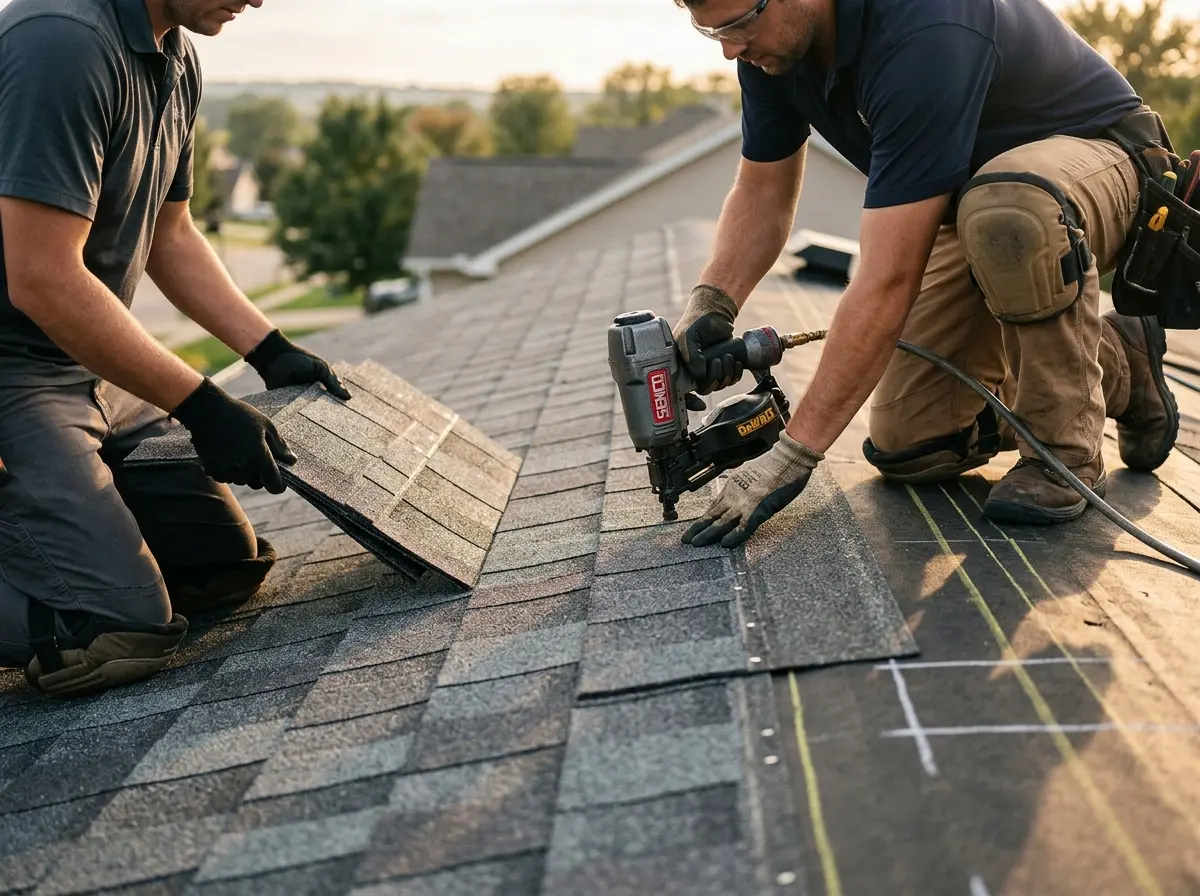 Professional roofer working on a residential roof in Tracyton